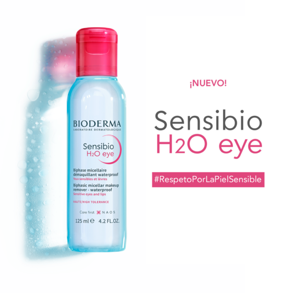 Para respetar tu piel sensible, elige Sensibio H2O eye para quitarte el maquillaje resistente al agua de los ojos y labios.